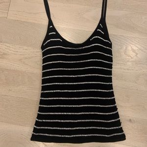 Mesh black top with white beading.